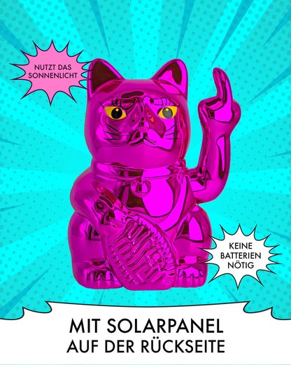 SOLAR CAT - METALLIC PINK - Winkekatze mit Stinkefinger
