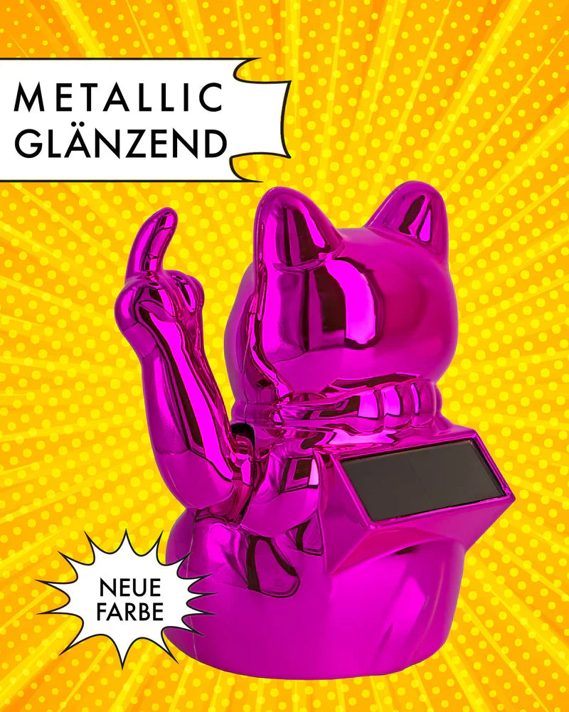 SOLAR CAT - METALLIC PINK - Winkekatze mit Stinkefinger