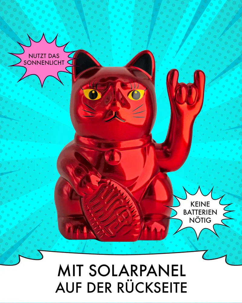 SOLAR ROCK CAT - METALLIC ROT - Winkekatze mit Stinkefinger