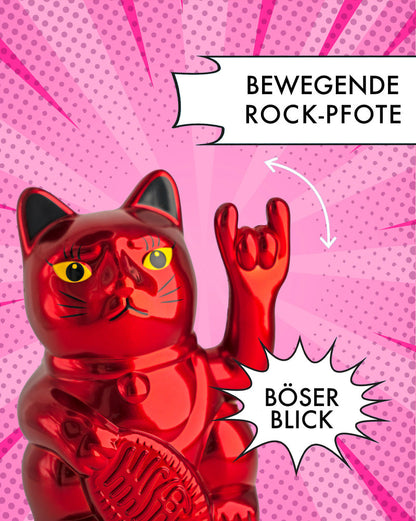 SOLAR ROCK CAT - METALLIC ROT - Winkekatze mit Stinkefinger