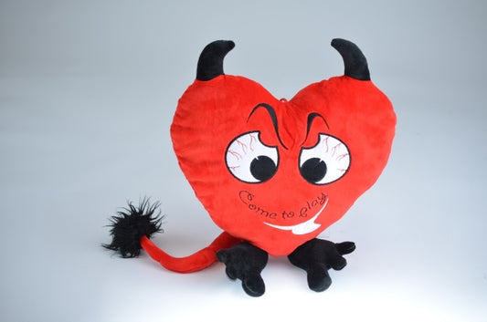 Plüsch Herz als Teufelchen m Schrift 'Come to Play' ca 45cm
