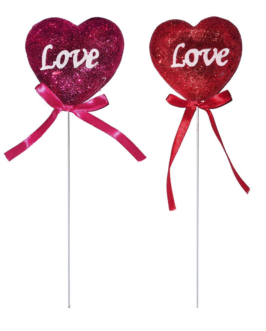 Glitzerherz LOVE ca 7 cm am Stab 2 fach sortiert