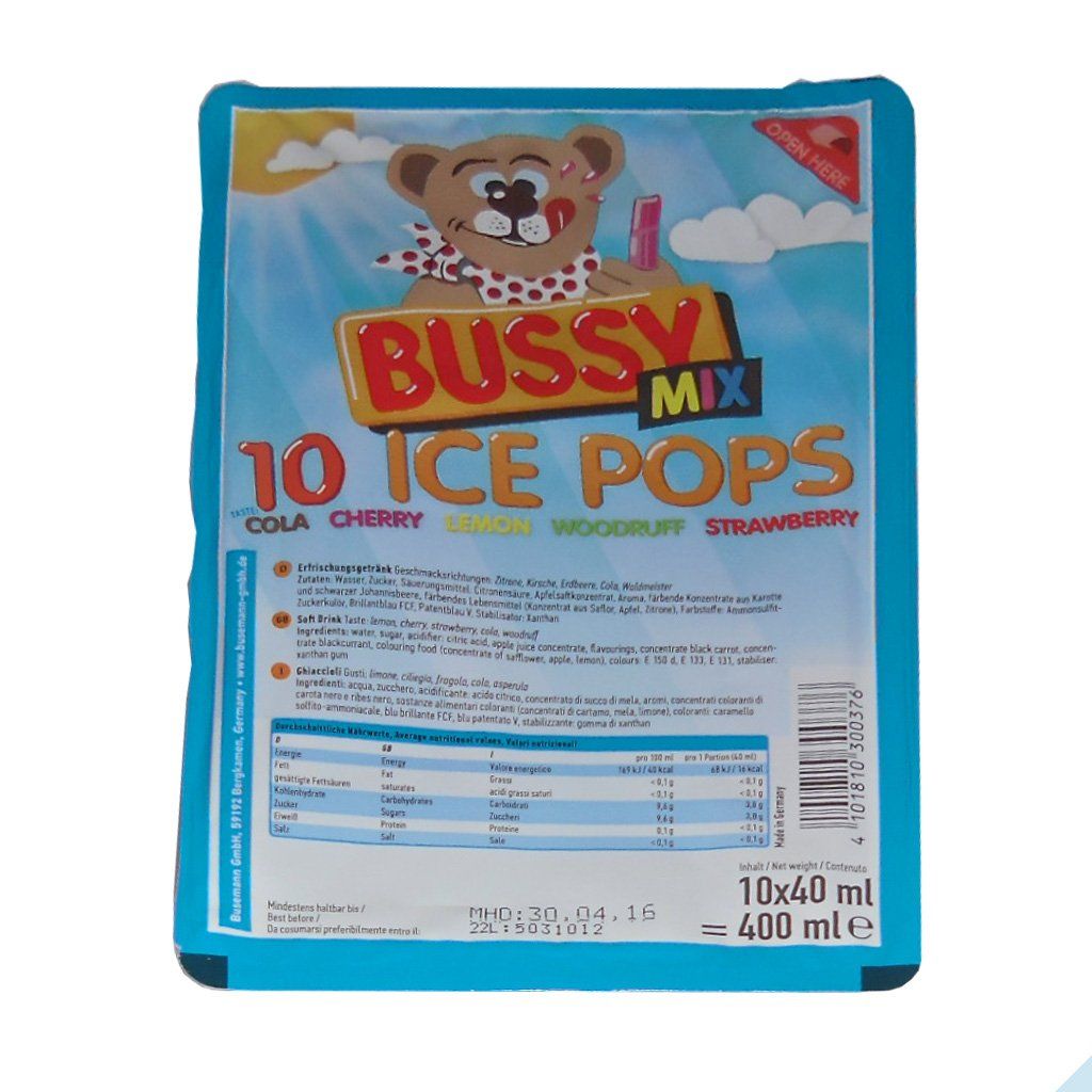 Bussy Wassereis Bussy Ice Pops Mix 10 x 40ml - Fruchtige Vielfalt