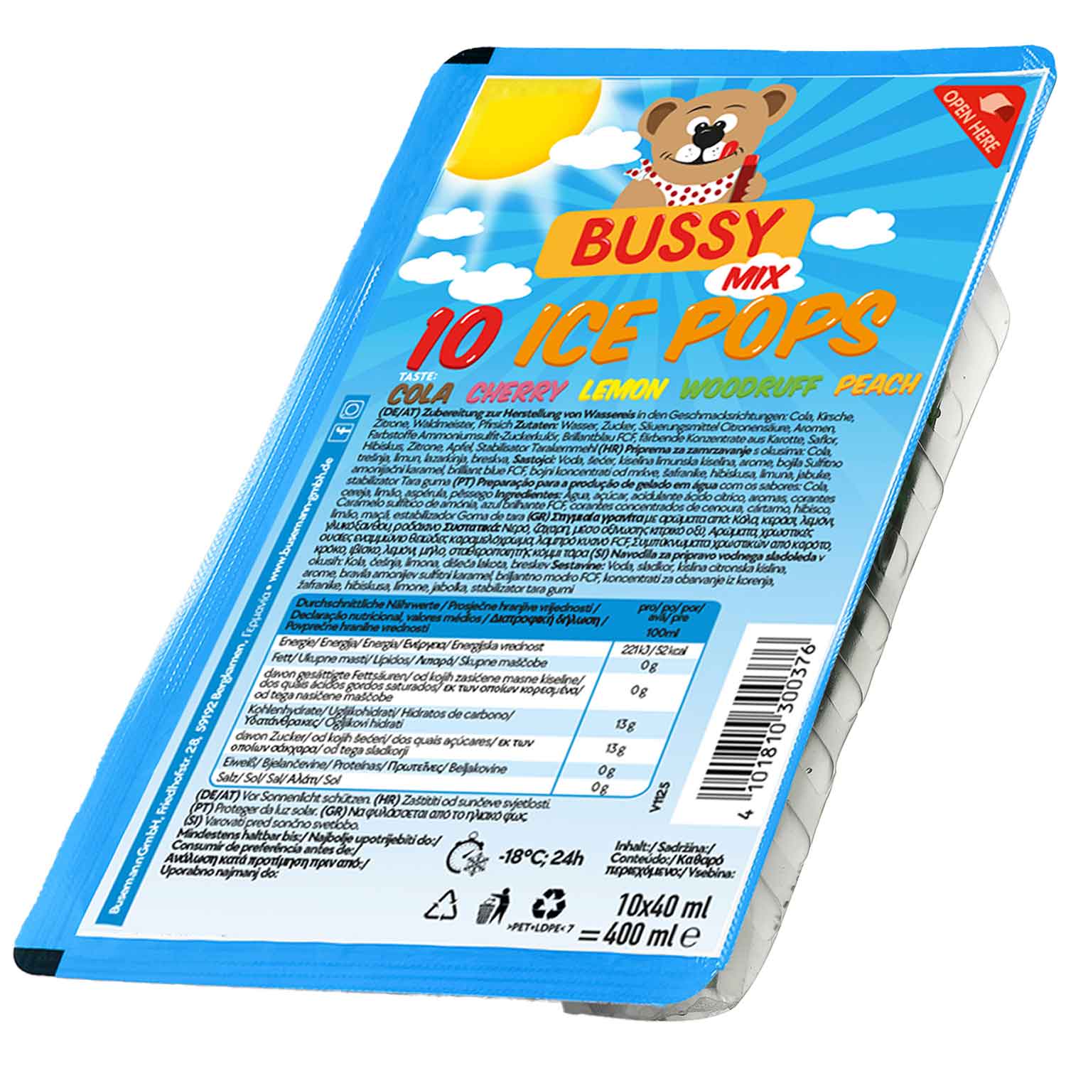 Bussy Wassereis Bussy Ice Pops Mix 10 x 40ml - Fruchtige Vielfalt