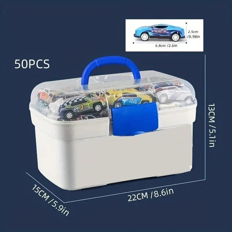 candytoys.ch Aufbewahrungsbox mit 50 Mini Autos