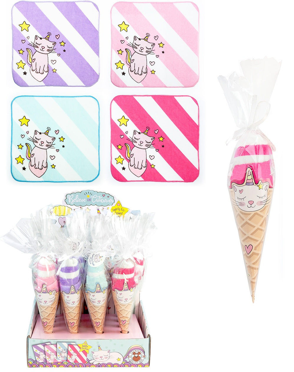 candytoys.ch CATICORN Swirly Eis-Towel 4-fach sortiert 20 x 20 cm candytoys.ch Switzerland