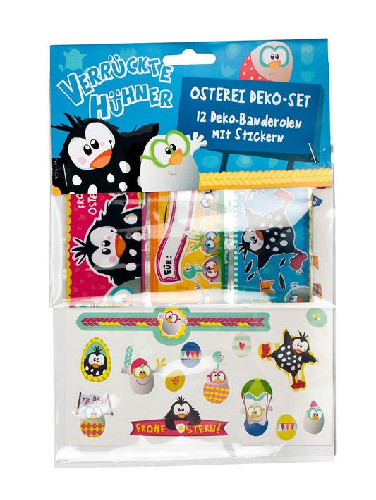 candytoys.ch Dekobanderole mit Sticker Osterei Deko Set VERÜCKTE HÜHNER - auf Karte ca 23x16cm candytoys.ch Switzerland