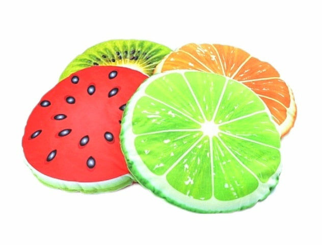 candytoys.ch Früchtekissen bedruckt, rund, 4-fach sortiert ca 34 cm candytoys.ch Switzerland