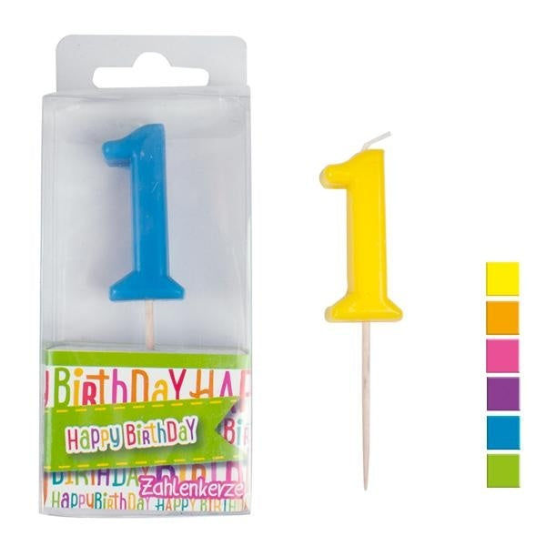 candytoys.ch HAPPY BIRTHDAY Zahlenkerze 1 - ca 4,5cm farbig sortiert candytoys.ch Switzerland