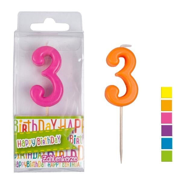 candytoys.ch HAPPY BIRTHDAY Zahlenkerze 3 - ca 4,5cm farbig sortiert candytoys.ch Switzerland