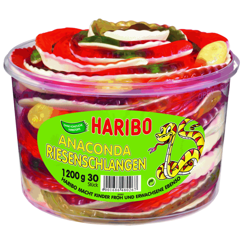 candytoys.ch Haribo  Anaconda Riesenschlangen  30 Stück in der Dose candytoys.ch Switzerland