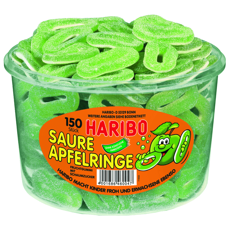 candytoys.ch Haribo  Saure Apfelringe  150 Stück in der Dose candytoys.ch Switzerland