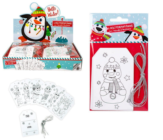 candytoys.ch HELLO WINTER Geschenkanhänger zum Ausmalen 6er Set - im Beutel ca 16x9,5cm candytoys.ch Switzerland