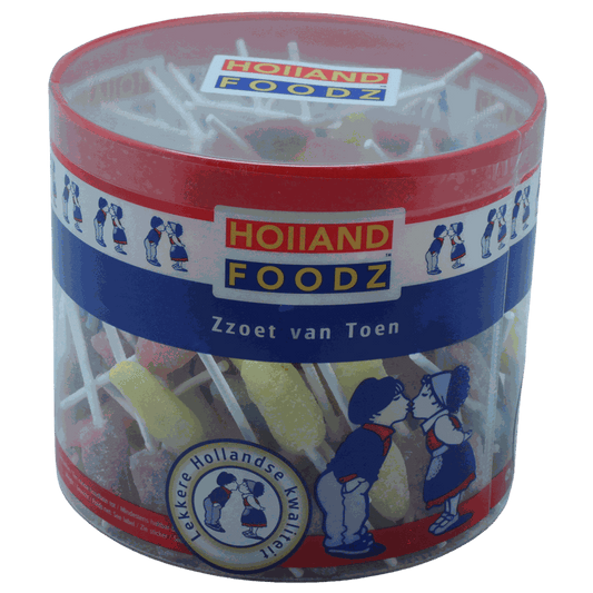 candytoys.ch Holland Foodz Gezuckerte Fruchtlollies 180 Stück in der Dose candytoys.ch Switzerland