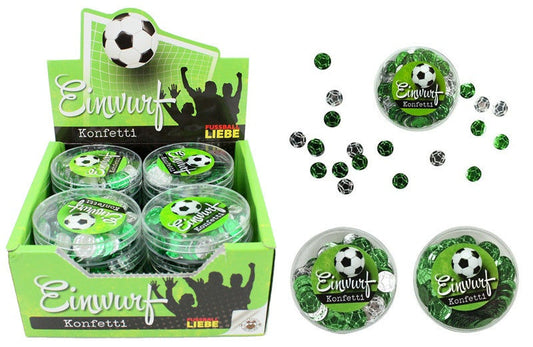 candytoys.ch Konfetti FUSSBALL LIEBE 2-fach sortiert 12g in Dose ca 6x1cm candytoys.ch Switzerland