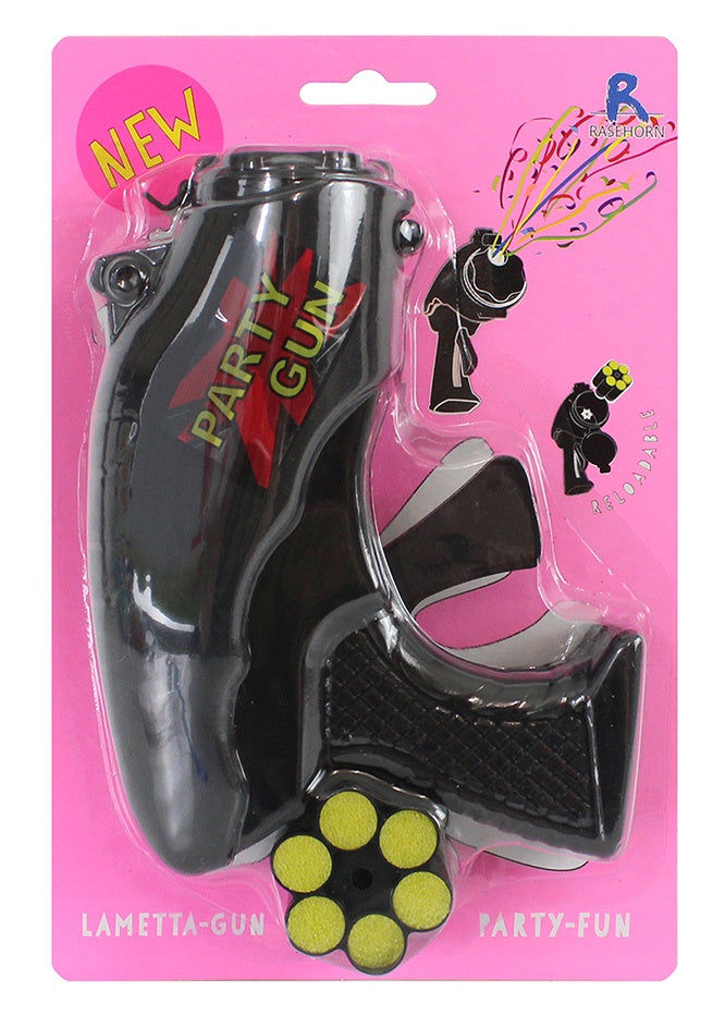 candytoys.ch Lamettapistole Edition auf Karte ca 20x15cm mit 1 Patrone á 6 Schuss candytoys.ch Switzerland