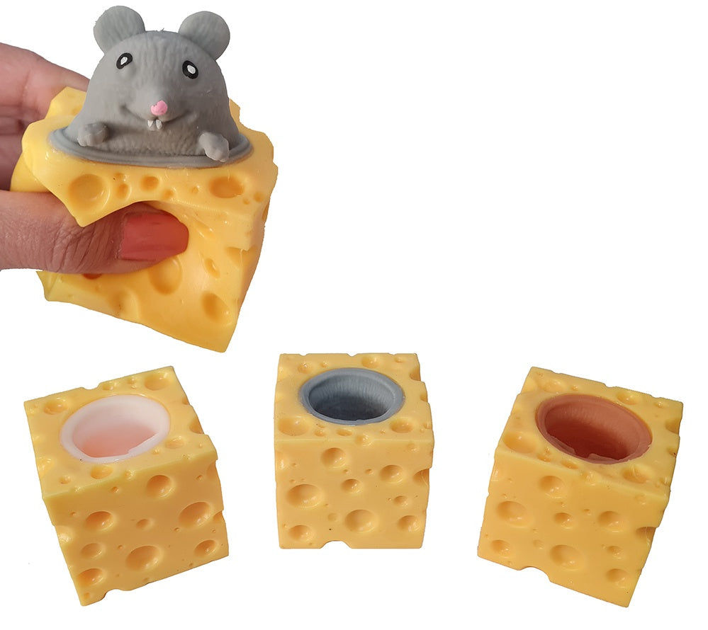 candytoys.ch Maus Quetschtier 3-farbig sortiert im Käsestück ca 5x5x5cm candytoys.ch Switzerland