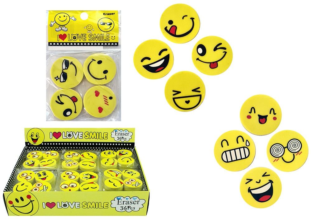candytoys.ch Radiergummi Smilie Lachgesicht 25 mm 4er Pack