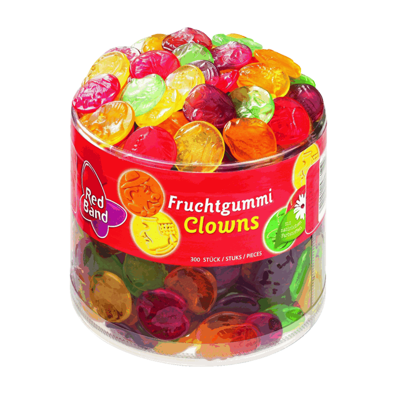 candytoys.ch Red Band  Fruchtgummi Clowns  300 Stück in der Dose candytoys.ch Switzerland