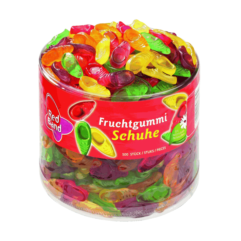 candytoys.ch Red Band  Fruchtgummi Schuhe  500 Stück in der Dose candytoys.ch Switzerland