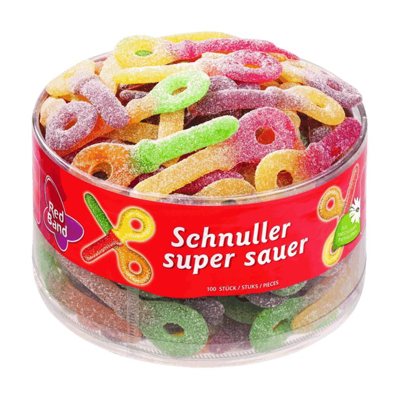 candytoys.ch Red Band  Schnuller super sauer  100 Stück in der Dose candytoys.ch Switzerland