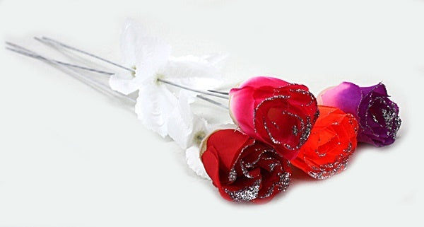 candytoys.ch Rosenknospe 4-f sort - mit weißem Stiel und Glitzer- ca 50cm candytoys.ch Switzerland