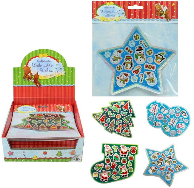 candytoys.ch Weihnachts Glitzer-Sticker an Karte ca 17x15cm 4-fach sortiert - zum Verzieren von Geschenken uvm candytoys.ch Switzerland