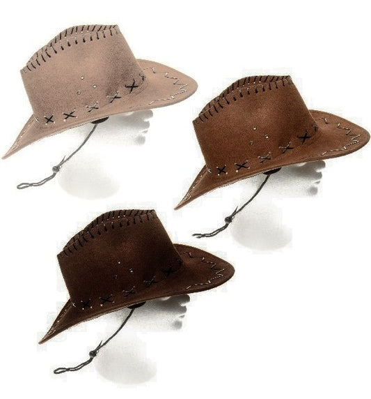 Cowboyhut 3-fach sortiert in Wildlederoptik