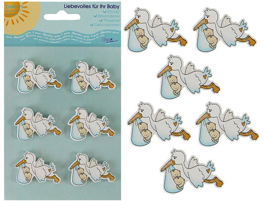 Bieco Holz-Sticker Storch blau 6 Stück - Bogen ca 17,5x10cm