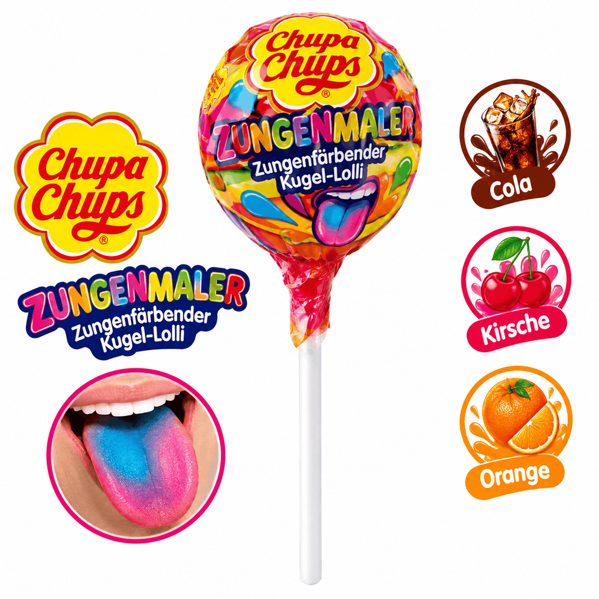 Chupa Chups Chupa-Chups Zungenmaler zungenfäbende Kugel-Lollis in versch. Geschmäckern 1 Stück