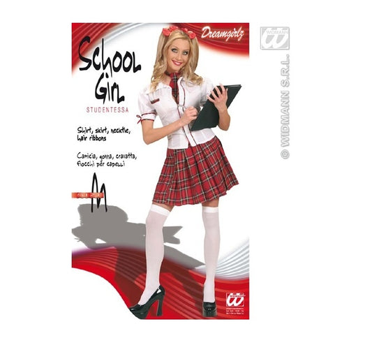 Schulmädchen Kostüm Größe S mit Shirt, Rock, Krawatte und Haarschleife