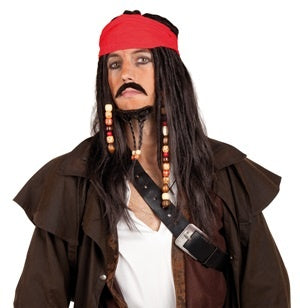 Pirat Perücke mit Bandana, Schnurrbart und Bart für Kostüme