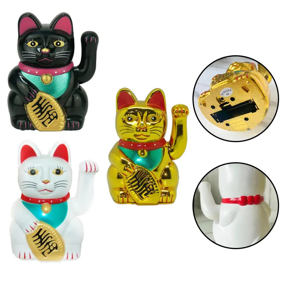 Winkekatze in Schwarz, Weiss, Gold Grösse  8.2x8.2x13,0cm
