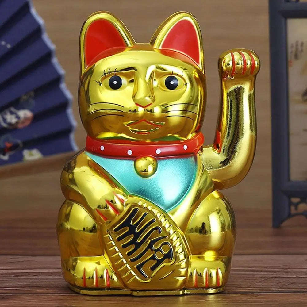 Winkekatze in Schwarz, Weiss, Gold Grösse  8.2x8.2x13,0cm