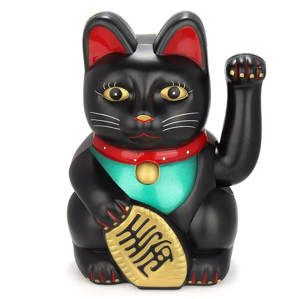 Winkekatze in Schwarz, Weiss, Gold Grösse  8.2x8.2x13,0cm