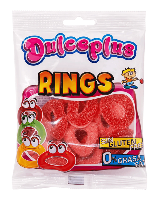 Dulceplus Dulceplus Anneaux Fraise Acide 1x100gr  100% Halal