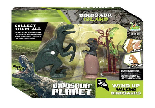Dinoset Dino aufziehbar, Set aus Dino und Dinobaby + Zubehör - ca 19x6x13,5 cm