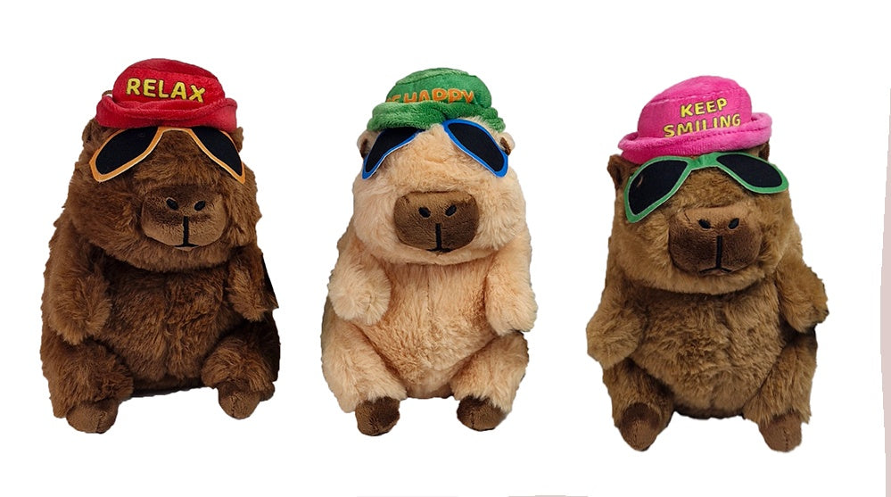 3-fach sortierte Capybara mit Hut und Sonnenbrille, ca. 22 cm