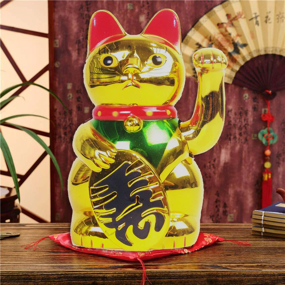 Elektroniktrade Gold Feng Shui Maneki Neko Winke Katze Klein 12.8cm