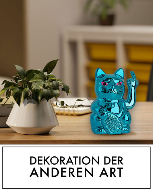 Elektroniktrade SOLAR CAT - METALLIC BLAU - Winkekatze mit Stinkefinger