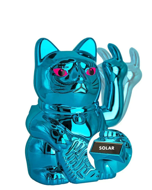 Elektroniktrade SOLAR CAT - METALLIC BLAU - Winkekatze mit Stinkefinger