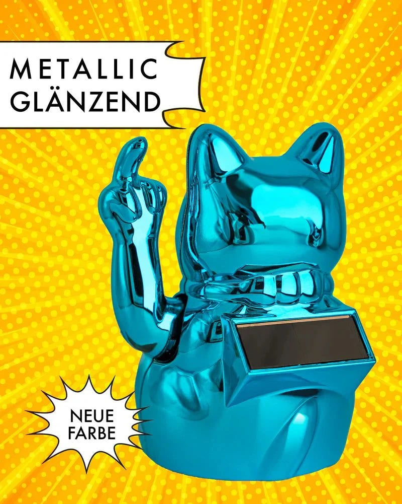 Elektroniktrade SOLAR CAT - METALLIC BLAU - Winkekatze mit Stinkefinger