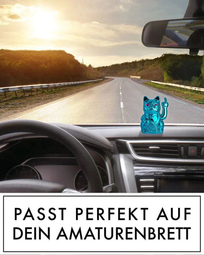 Elektroniktrade SOLAR CAT - METALLIC BLAU - Winkekatze mit Stinkefinger
