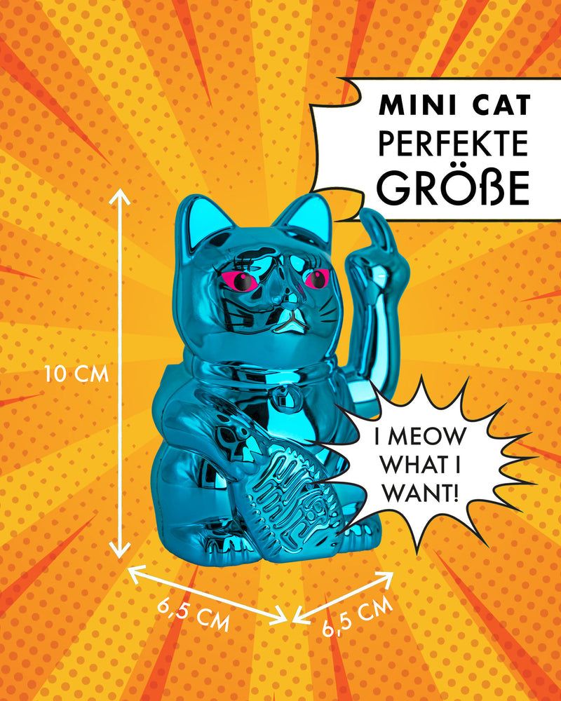 Elektroniktrade SOLAR CAT - METALLIC BLAU - Winkekatze mit Stinkefinger