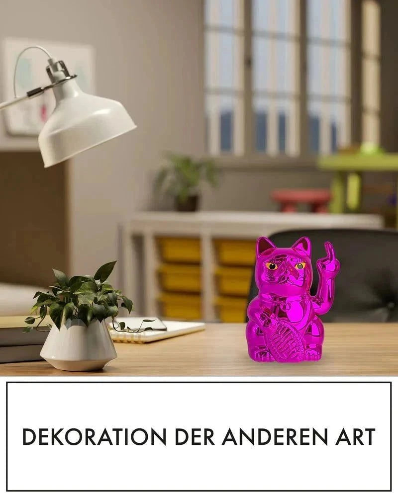 Elektroniktrade SOLAR CAT - METALLIC PINK - Winkekatze mit Stinkefinger