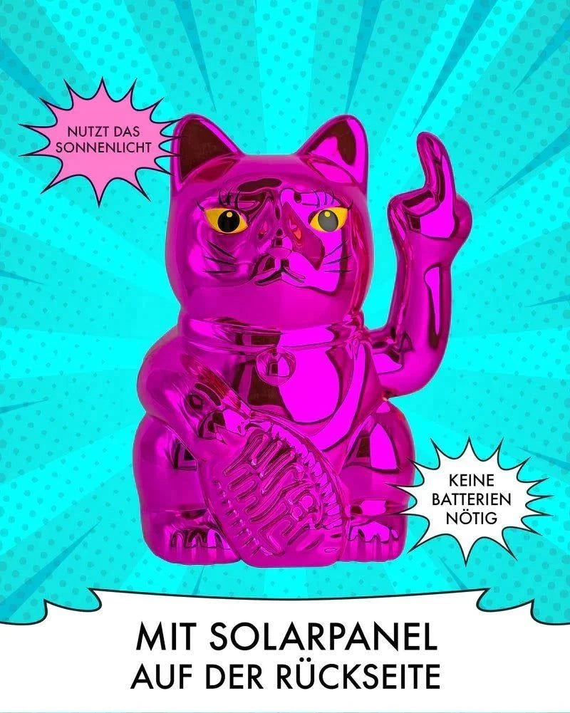 Elektroniktrade SOLAR CAT - METALLIC PINK - Winkekatze mit Stinkefinger