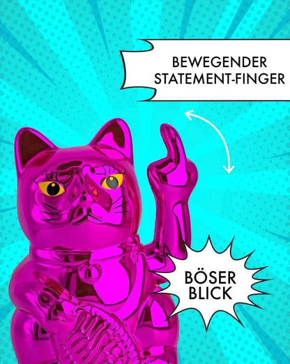 Elektroniktrade SOLAR CAT - METALLIC PINK - Winkekatze mit Stinkefinger