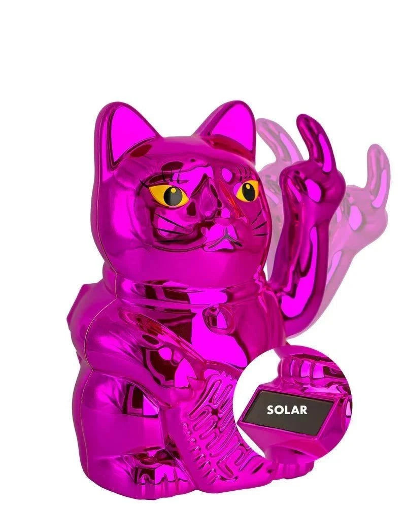 Elektroniktrade SOLAR CAT - METALLIC PINK - Winkekatze mit Stinkefinger