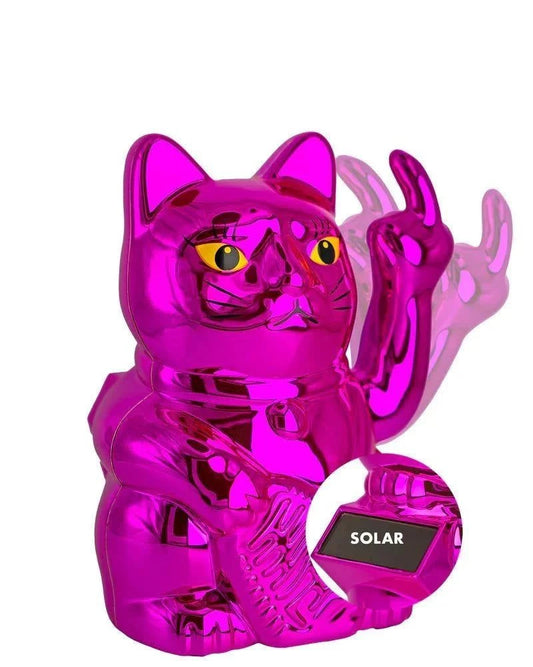 Elektroniktrade SOLAR CAT - METALLIC PINK - Winkekatze mit Stinkefinger