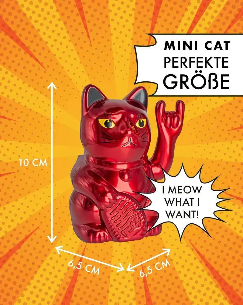 Elektroniktrade SOLAR ROCK CAT - METALLIC ROT - Winkekatze mit Stinkefinger